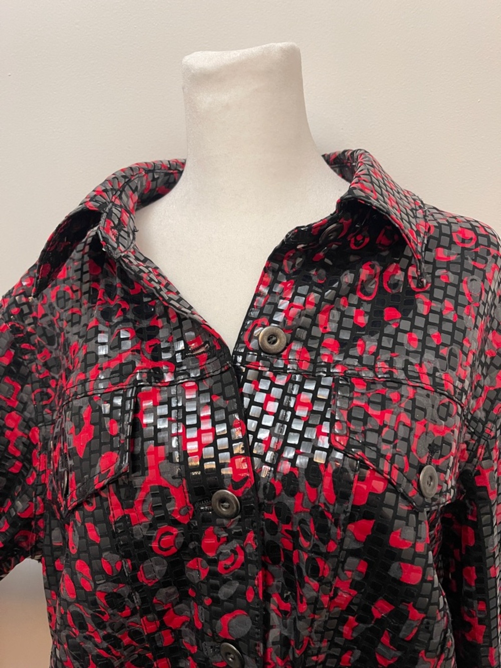 Ruby Rd. Black and Red Patterned Button-Front Shirt Jacket - Picture 4 of 7